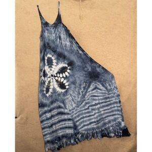 Earthbound Trading Company Maxi Dress Sz XL Blue Tie Dye Floral Ruffle Boho